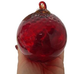 Red Hand Blown Glass Christmas Tree Ornament With Makers Tag Bruce R Grauf